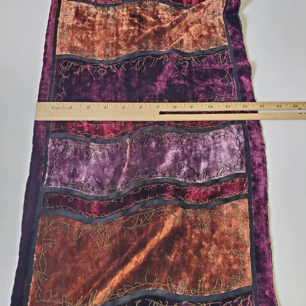 Stitched Velvet Burnout Rectangle Scarf Earthy Jewel Tone‎ Artsy Goth Witchy